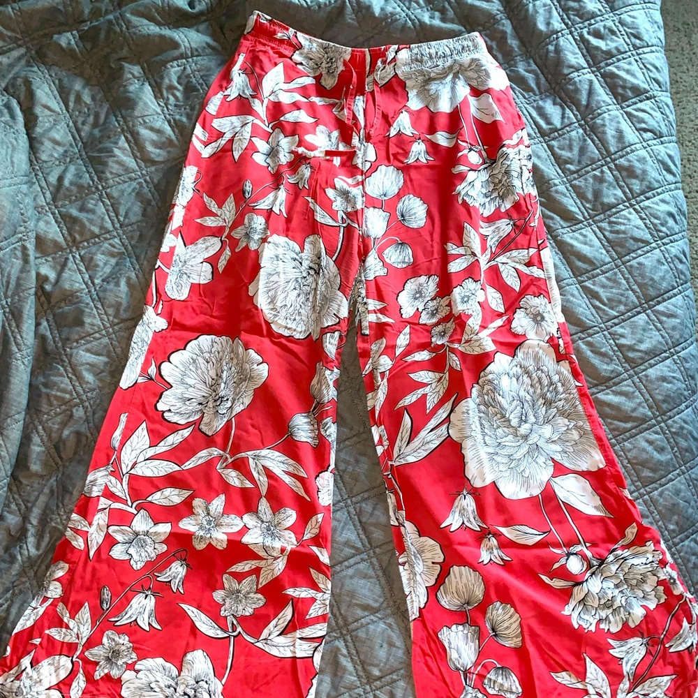 Wide leg pant - pink and white